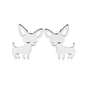 Chihuahua Earrings Stainless Steel Silver Tone Cute Puppy Studs‎